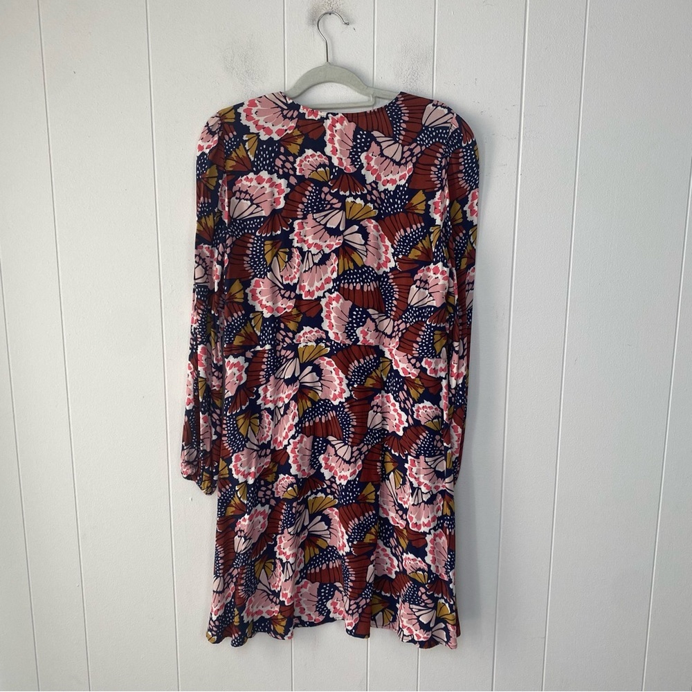 Boden V-Neck Tea Dress Flower Butterfly Petal Stamp Boho Print Dress US 12 - Picture 3 of 10